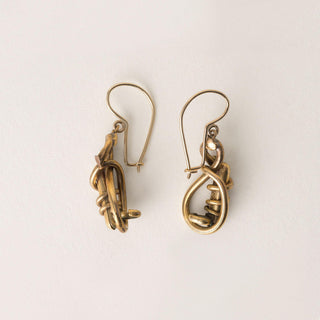 Victorian Snake Infinity Enamel Dangle Earrings 9K Gold Filigree Antique