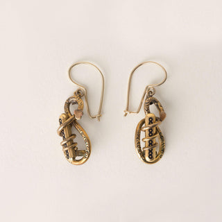 Victorian Snake Infinity Enamel Dangle Earrings 9K Gold Filigree Antique