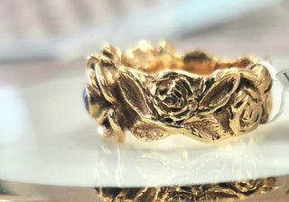 Vintage 14K Rose Gold Ruby & Diamond Roses Ring – Flower Cocktail Ring