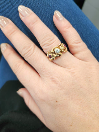 Vintage 14K Rose Gold Ruby & Diamond Roses Ring – Flower Cocktail Ring