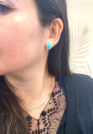 18K Yellow Gold Sleeping Beauty Arizona Turquoise Diamond Stud Earrings