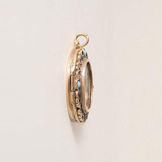 Vintage 14K Gold Lady Portrait Turquoise Locket Pendant