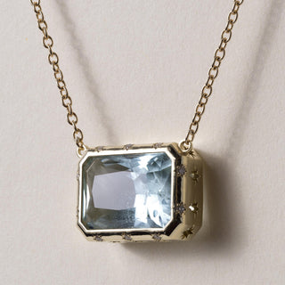 18K Gold 10ct Aquamarine and Diamond Starburst Necklace