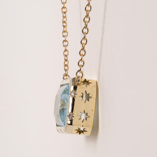 18K Gold 10ct Aquamarine and Diamond Starburst Necklace