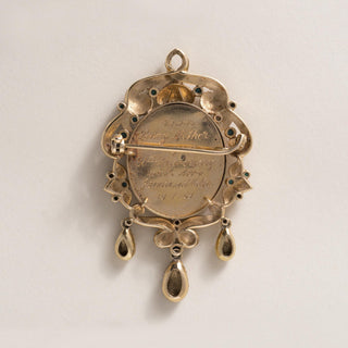 Vintage 14K Gold Turquoise and Seed Pearl Lady Portrait Brooch Pendant