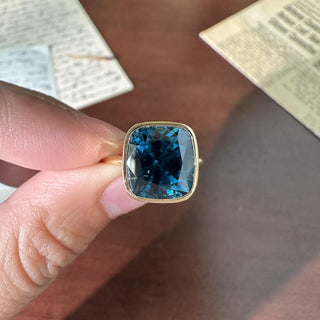 Blue Zircon 10.80 Carat Cushion Cut Bezel Setting Solid 18K Yellow Gold