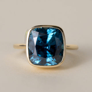 Blue Zircon 10.80 Carat Cushion Cut Bezel Setting Solid 18K Yellow Gold
