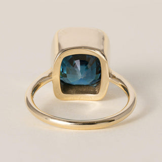 Blue Zircon 10.80 Carat Cushion Cut Bezel Setting Solid 18K Yellow Gold