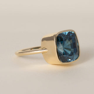 Blue Zircon 10.80 Carat Cushion Cut Bezel Setting Solid 18K Yellow Gold
