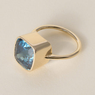Blue Zircon 10.80 Carat Cushion Cut Bezel Setting Solid 18K Yellow Gold