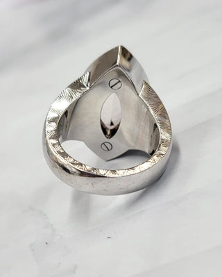 18K White Gold Marquise Morganite, Lavender Enamel and Diamond Ring