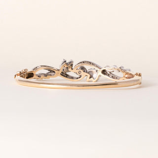 Vintage Pearl & Diamond Floral Cocktail Bangle Bracelet in 14K Two-Tone Gold
