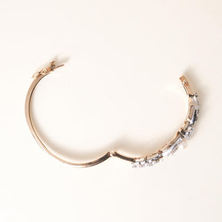 Vintage Pearl & Diamond Floral Cocktail Bangle Bracelet in 14K Two-Tone Gold