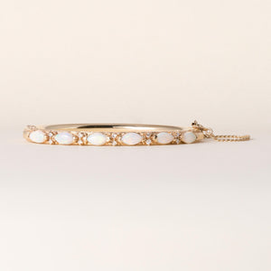 Vintage Australian Opal & Diamond Bangle Bracelet  14K Yellow Gold