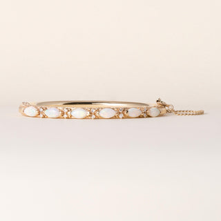 Vintage Australian Opal & Diamond Bangle Bracelet  14K Yellow Gold