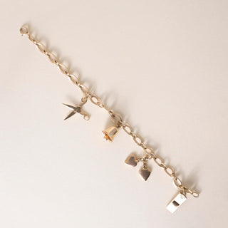 Vintage 14K Yellow Gold Multi Objects Charm Bracelet