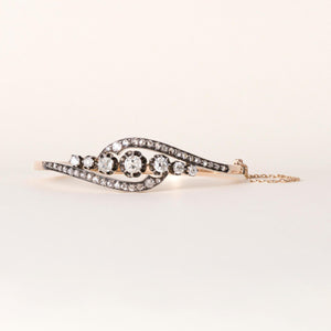 Antique French Napoléon III 2.50 Carats Diamond Cuff Bangle Rose Gold & Silver