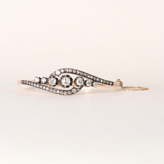 Antique French Napoléon III 2.50 Carats Diamond Cuff Bangle Rose Gold & Silver