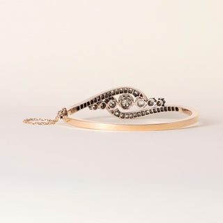 Antique French Napoléon III 2.50 Carats Diamond Cuff Bangle Rose Gold & Silver