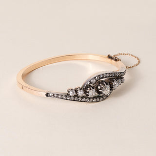 Antique French Napoléon III 2.50 Carats Diamond Cuff Bangle Rose Gold & Silver