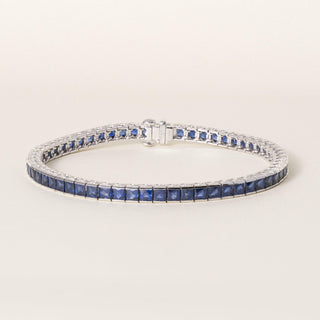 Estate Platinum 10.83 Carats Sapphire French Cut Straight Line Bracelet
