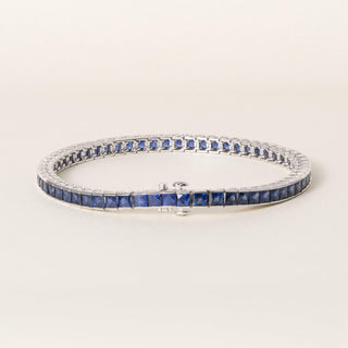 Estate Platinum 10.83 Carats Sapphire French Cut Straight Line Bracelet