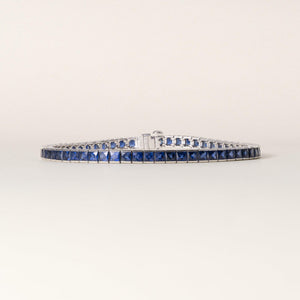 Estate Platinum 10.83 Carats Sapphire French Cut Straight Line Bracelet