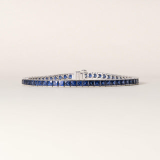 Estate Platinum 10.83 Carats Sapphire French Cut Straight Line Bracelet