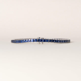 Estate Platinum 10.83 Carats Sapphire French Cut Straight Line Bracelet