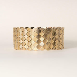 Vintage Italian 18K Rose Gold Woven Checkerboard Bangle Bracelet