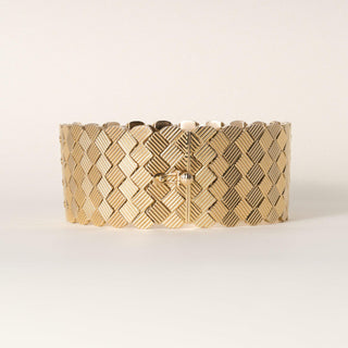 Vintage Italian 18K Rose Gold Woven Checkerboard Bangle Bracelet