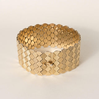 Vintage Italian 18K Rose Gold Woven Checkerboard Bangle Bracelet