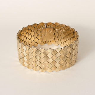 Vintage Italian 18K Rose Gold Woven Checkerboard Bangle Bracelet