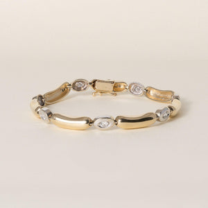 Vintage 14K Two Tone Gold Diamond Elongated Jelly Bean Tennis Bracelet