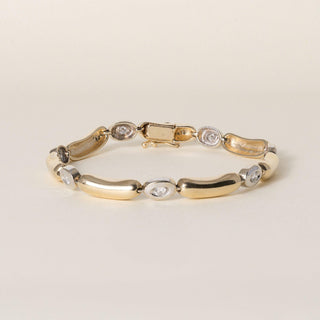 Vintage 14K Two Tone Gold Diamond Elongated Jelly Bean Tennis Bracelet