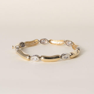 Vintage 14K Two Tone Gold Diamond Elongated Jelly Bean Tennis Bracelet