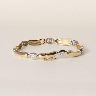 Vintage 14K Two Tone Gold Diamond Elongated Jelly Bean Tennis Bracelet