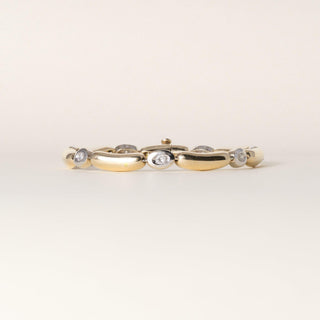 Vintage 14K Two Tone Gold Diamond Elongated Jelly Bean Tennis Bracelet