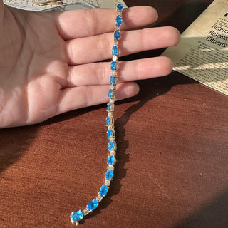Estate 14K Yellow Gold Blue Topaz and Diamond Tennis Bracelet