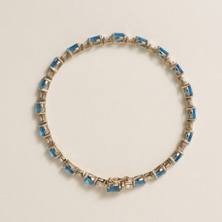 Estate 14K Yellow Gold Blue Topaz and Diamond Tennis Bracelet
