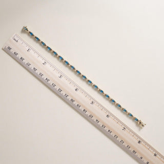 Estate 14K Yellow Gold Blue Topaz and Diamond Tennis Bracelet