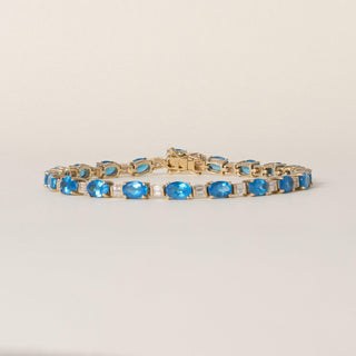Estate 14K Yellow Gold Blue Topaz and Diamond Tennis Bracelet