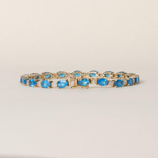 Estate 14K Yellow Gold Blue Topaz and Diamond Tennis Bracelet