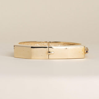 Vintage 1970s 14K Gold 2 CT Rhodolite Garnet Marquise & Diamond Geometric Bangle