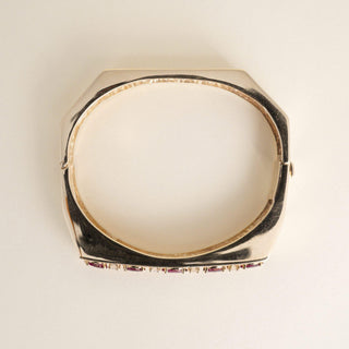 Vintage 1970s 14K Gold 2 CT Rhodolite Garnet Marquise & Diamond Geometric Bangle