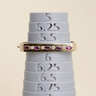 Vintage 1970s 14K Gold 2 CT Rhodolite Garnet Marquise & Diamond Geometric Bangle