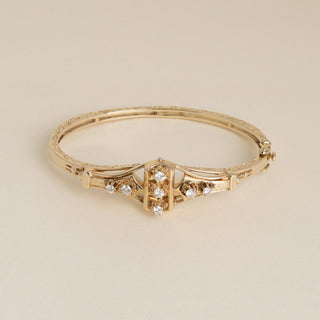 Vintage 1970s 14K Yellow Gold 0.60 Carat Diamond Filigree Bangle Bracelet
