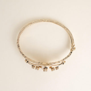 Vintage 1970s 14K Yellow Gold 0.60 Carat Diamond Filigree Bangle Bracelet