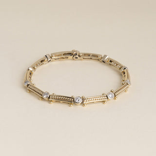 Vintage 13.7K Yellow Gold 1 Carat Diamond Bezel Station Bracelet