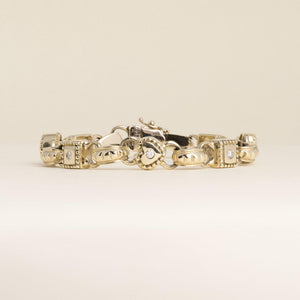 Vintage 14K Yellow Gold 0.40 Carats Diamond Hearts and Square Station Bracelet